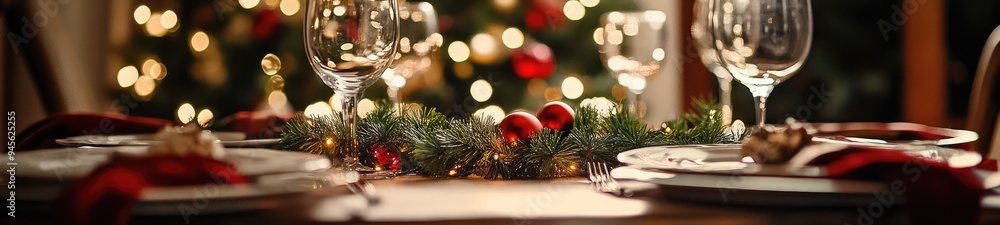 Beautifully set table ready for christmas party Beautifully set table ready for christmas party