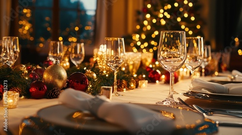 Beautifully set table ready for christmas party