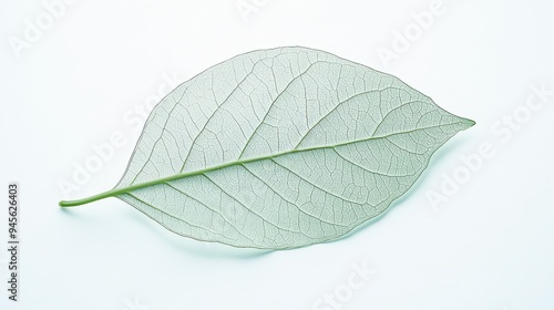 A delicate, translucent leaf showcasing its intricate vein structure against a light background.