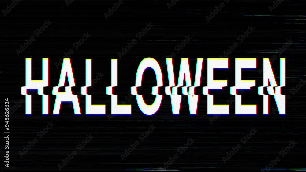 Halloween text with screen effects of technological failures. Spectacular screen glitch with various kinds of interference. Looped Halloween text with screen effects of technological failures. Spectacular screen glitch with various kinds of interference. Looped