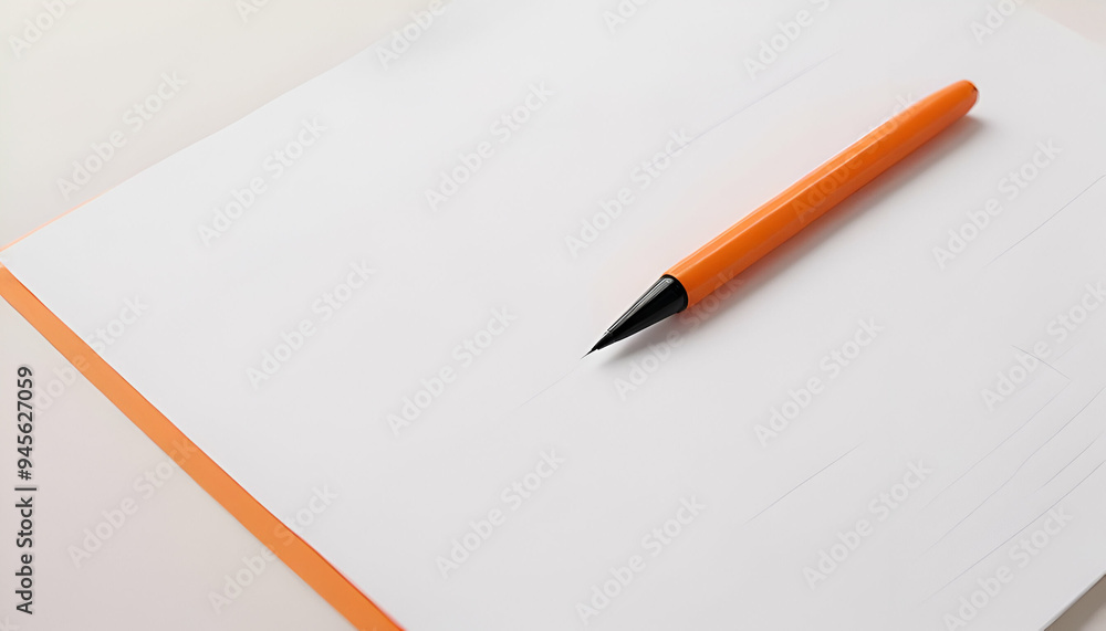 An orange pen on a white background An orange pen on a white background