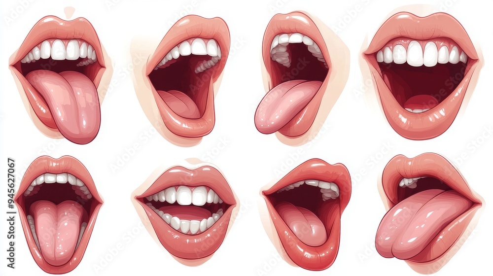 Obraz premium Cartoon mouth elements collection