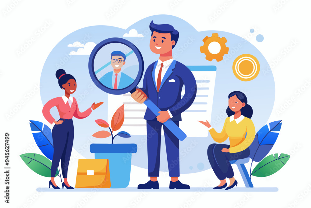 Recruitment finding candidate for job applicant, human resources HR analyze or scan candidate winner, search new people for job opportunity concept, HR recruiter magnifying glass analyze candidate
Recruitment finding candidate for job applicant, human resources HR analyze or scan candidate winner, search new people for job opportunity concept, HR recruiter magnifying glass analyze candidate