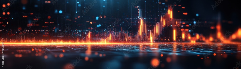Obraz premium Futuristic Digital Data Visualization with Glowing Graphs and Abstract Technology Background