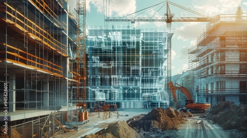 Wallpaper Mural Futuristic Construction Site with Building Blueprint Torontodigital.ca