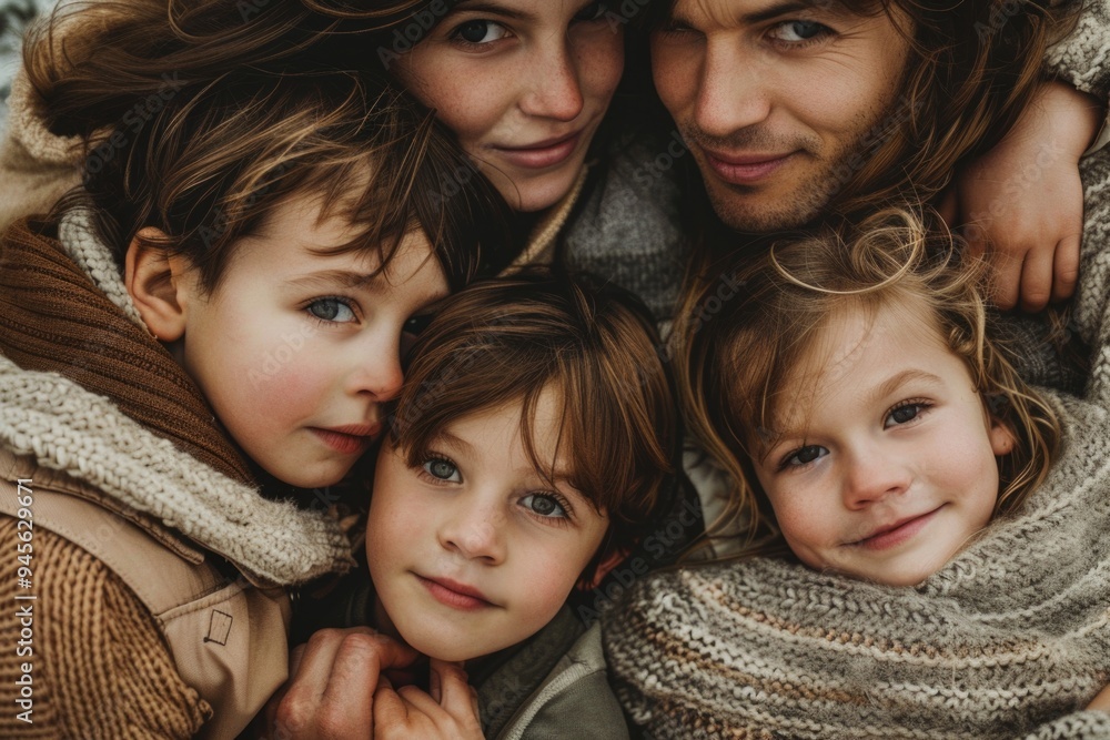 A family moment captured with a man and two children relaxing together on a blanket A family moment captured with a man and two children relaxing together on a blanket