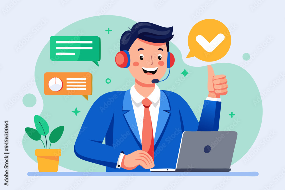Telephone call expert to generate lead or sales, success telemarketing tell promotion to prospect or client concept, businessman sale representative agent talk in phone call with thumb up feedback.
Telephone call expert to generate lead or sales, success telemarketing tell promotion to prospect or client concept, businessman sale representative agent talk in phone call with thumb up feedback.