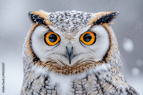 Owl on a white canvas, photo