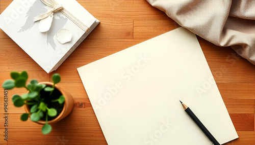 Blank paper on table, top view