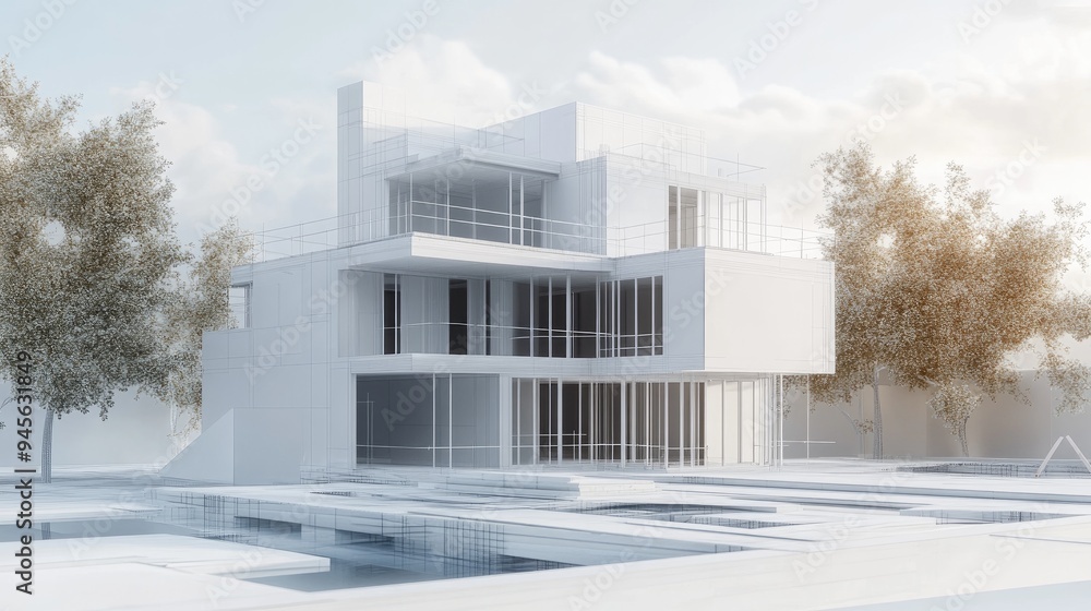 3D Rendering of a White Building Under Construction Abstract Architectural Design Background 3D Rendering of a White Building Under Construction Abstract Architectural Design Background