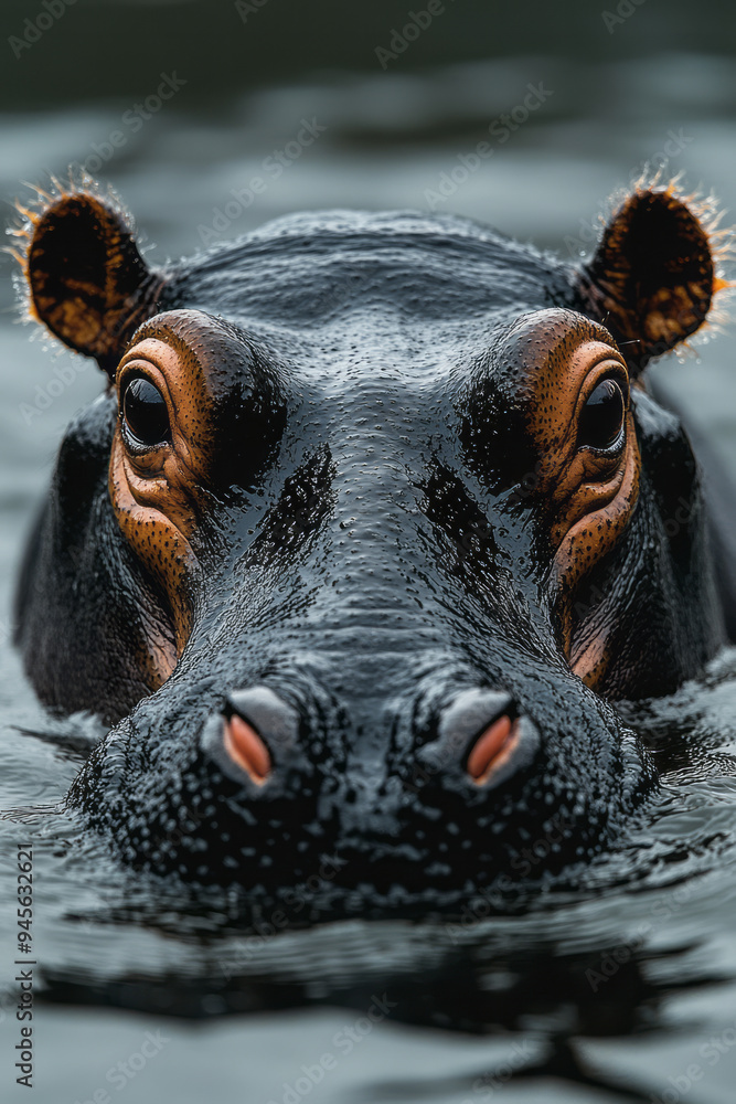 Fototapeta premium Hippo on a white canvas,