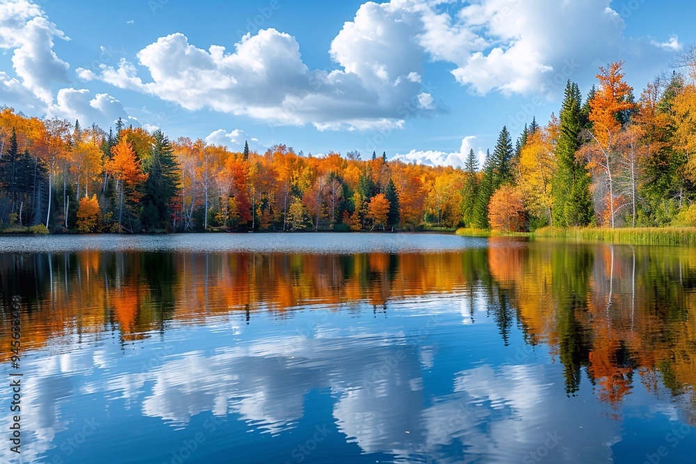 Obraz premium autumn trees reflected in water