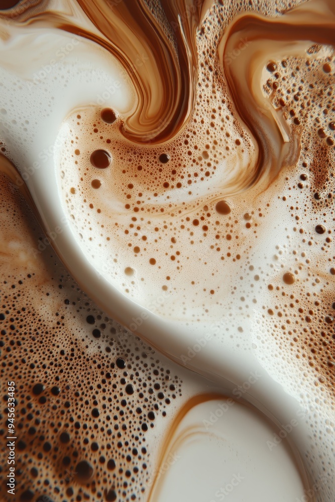 Abstract Swirls of Coffee and Milk Creating a Mesmerizing Pattern with Bubbles and Rich Brown Tones Abstract Swirls of Coffee and Milk Creating a Mesmerizing Pattern with Bubbles and Rich Brown Tones