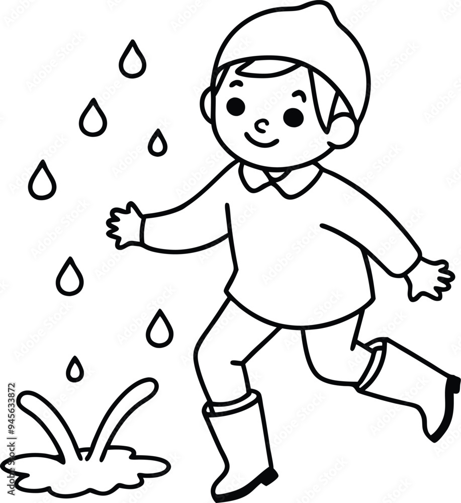 Child in rain boots joyfully splashing in puddles with bright colors
Child in rain boots joyfully splashing in puddles with bright colors