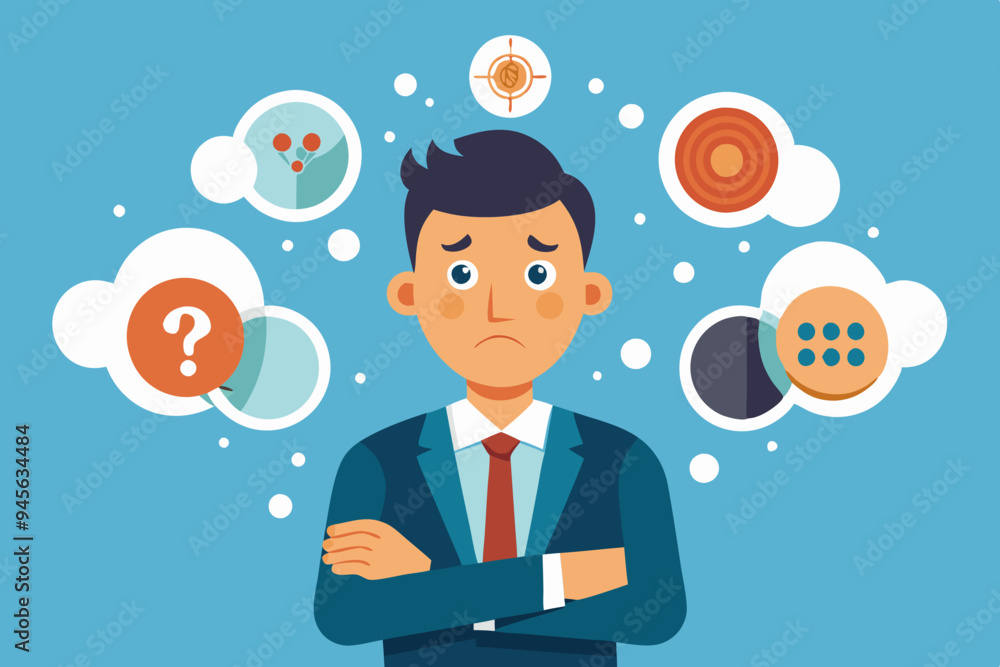 Too many thinking ideas, overwhelmed issues or busy problem to be solved, contemplation solutions for troble, concerned or anxiety concept, businessman thinking with many thinking bubbles.
Too many thinking ideas, overwhelmed issues or busy problem to be solved, contemplation solutions for troble, concerned or anxiety concept, businessman thinking with many thinking bubbles.
