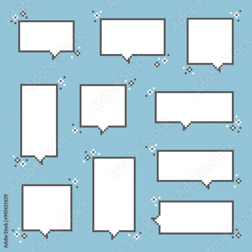 collection set of retro game 8bit pixel speech bubble balloon, flat design vector illustration