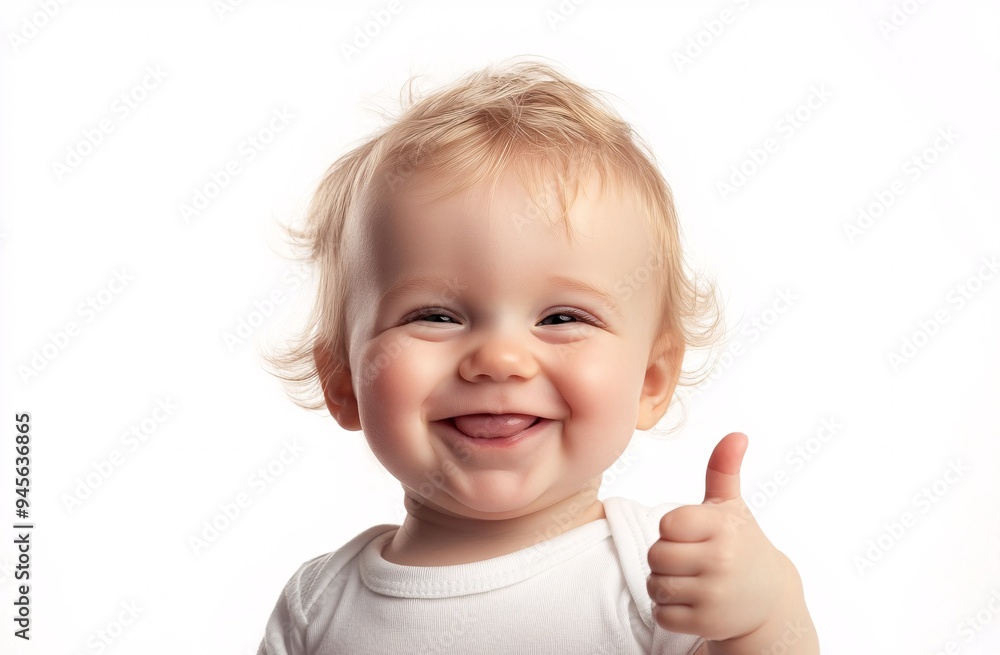 Young child smiling and giving a thumbs-up gesture, against a bright background, expressing happiness and joy Young child smiling and giving a thumbs-up gesture, against a bright background, expressing happiness and joy