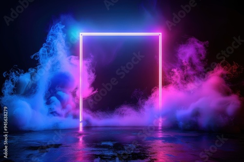 3d abstract background with ultraviolet neon lights, empty frame, cosmic landscape, glowing tunnel door with smoke 3d abstract background with neon lights, empty frame, cosmic landscape glowing lines 