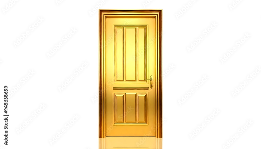 A gold front interior exterior wooden door isolated on a white background A gold front interior exterior wooden door isolated on a white background
