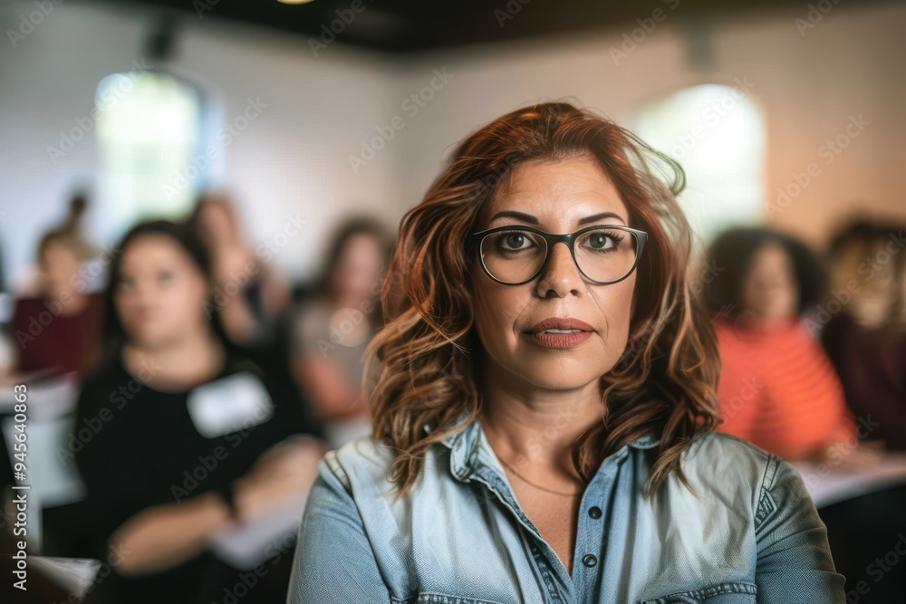 Portrait of mid adult woman in a meeting at community center Portrait of mid adult woman in a meeting at community center Portrait of mid adult woman in a meeting at community center Portrait of mid adult woman in a meeting at community center