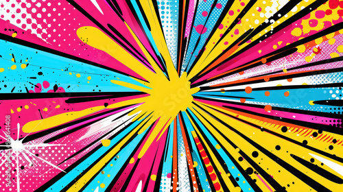 Bright colorful comic abstract background template, in a style of pop art. Generative AI