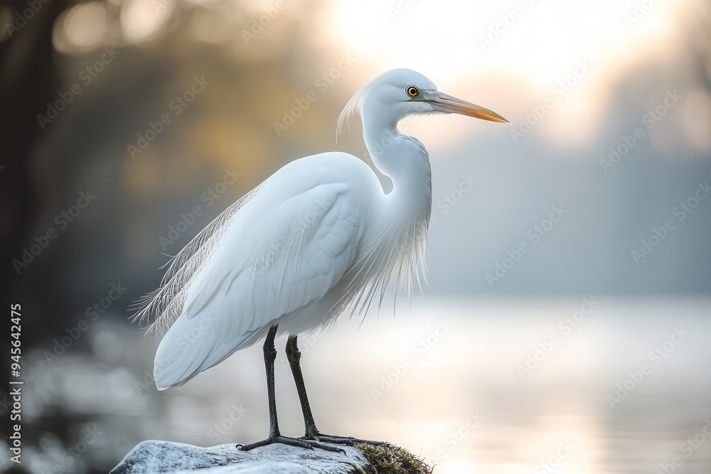 Obraz premium Heron on a white canvas,