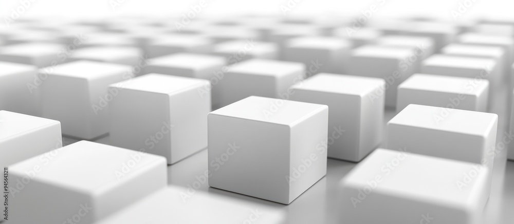 3D illustration featuring numerous blank cubes arranged in perspective against a white background 3D illustration featuring numerous blank cubes arranged in perspective against a white background
