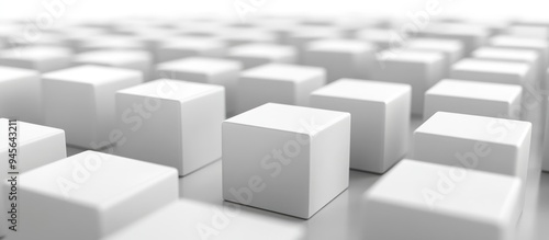 3D illustration featuring numerous blank cubes arranged in perspective against a white background