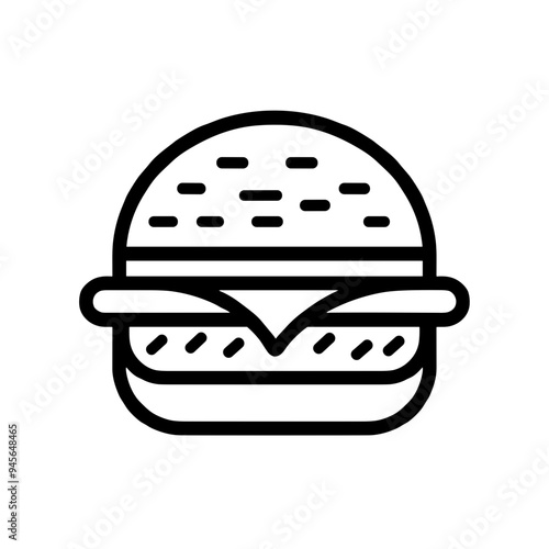 A clean and minimalist illustration of a burger featuring a sesame seed bun, cheese, and various toppings, perfect for food-related designs