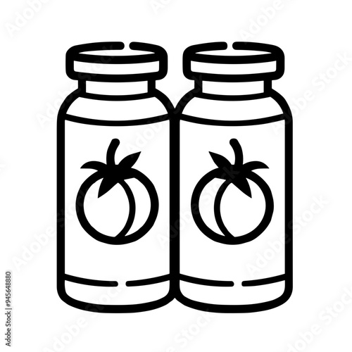 The illustration features two glass jars filled with rich tomato sauce, highlighting their vibrant color and the tomato design on each jar, emphasizing freshness