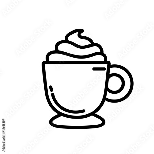 A cheerful coffee cup filled with whipped cream stands invitingly on a table, ideal for enjoying during a relaxing afternoon, Cappuccino or babychino
