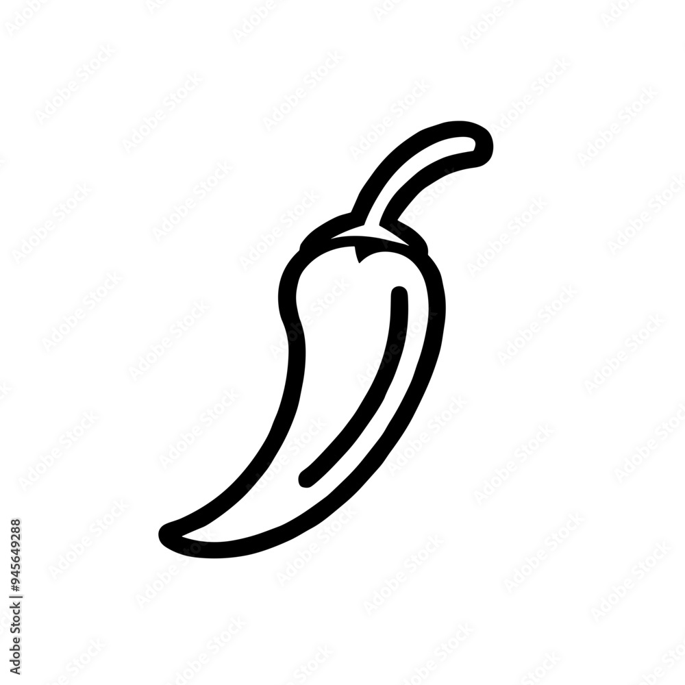 A chili pepper is depicted with clean lines and minimal shading, showcasing its distinctive shape and elongated form against a plain backdrop A chili pepper is depicted with clean lines and minimal shading, showcasing its distinctive shape and elongated form against a plain backdrop