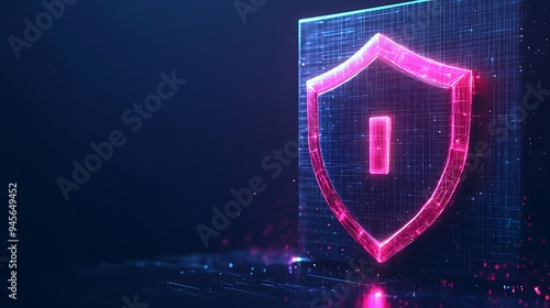 A digital shield symbol representing cybersecurity in a neon light effect, emphasizing protection in a modern digital environment. photo