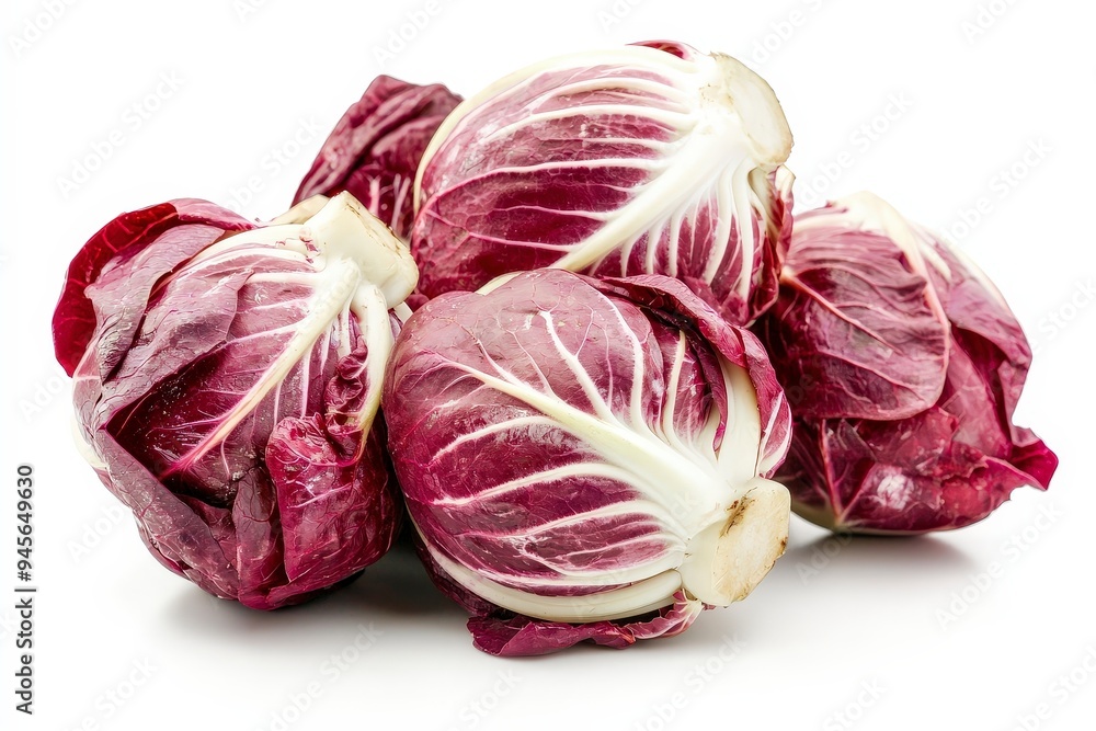A cluster of fresh red radicchio, showcasing its vibrant color and leafy texture. A cluster of fresh red radicchio, showcasing its vibrant color and leafy texture.
