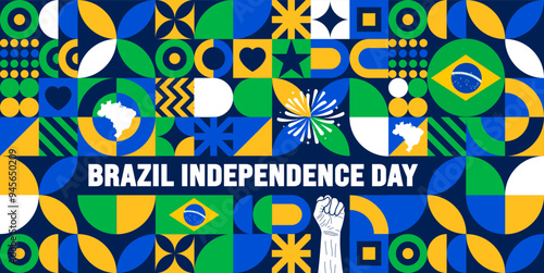 7 September Brazil Independence Day geometric shape pattern background or banner design template. dia da independência do brasil background. Holiday concept.