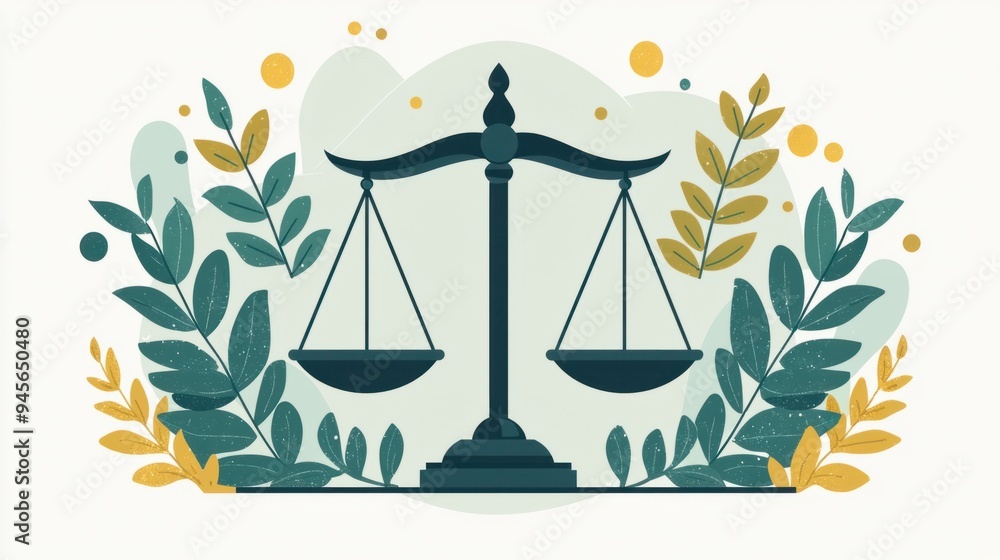 Balance and Harmony: Scales of Justice with Olive Branches - Flat Design Illustration of Peace and Fairness Concept Balance and Harmony: Scales of Justice with Olive Branches - Flat Design Illustration of Peace and Fairness Concept