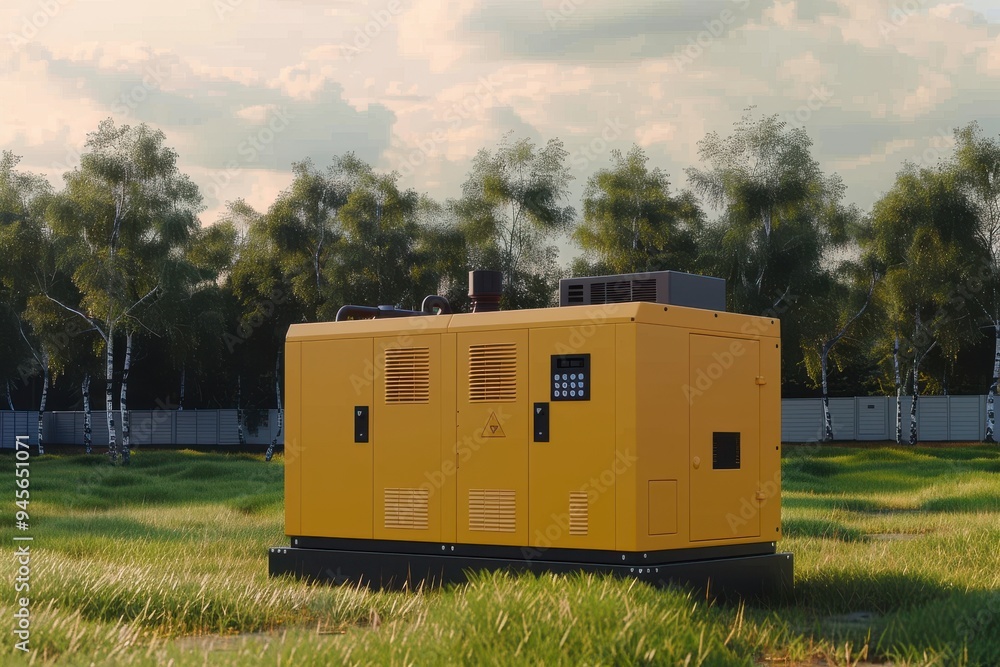 Close-up View Of Mobile Diesel Generator On Grass With Forest Background Close-up View Of Mobile Diesel Generator On Grass With Forest Background Close-up View Of Mobile Diesel Generator On Grass With Forest Background Close-up View Of Mobile Diesel Generator On Grass With Forest Background