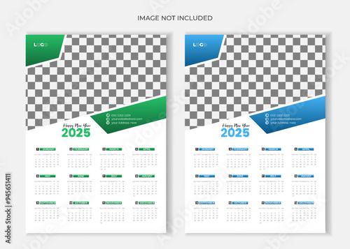 2025 one page calendar design template 
