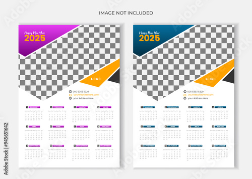 2025 Modern One Page wall calendar template design