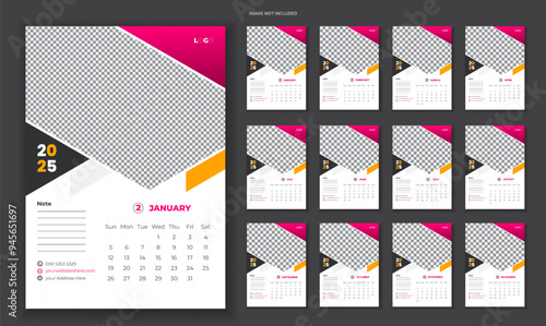 Desk Calendar Template 2025. Week start on Sunday. Minimalist desk calendar 2025 template.