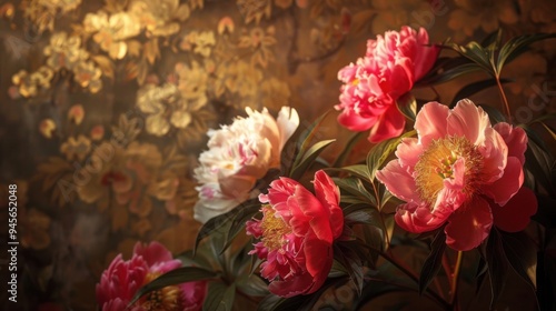 Flowers bloom rich Chinese peony background