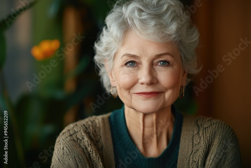 portrait of a pleased woman in her 60s photo