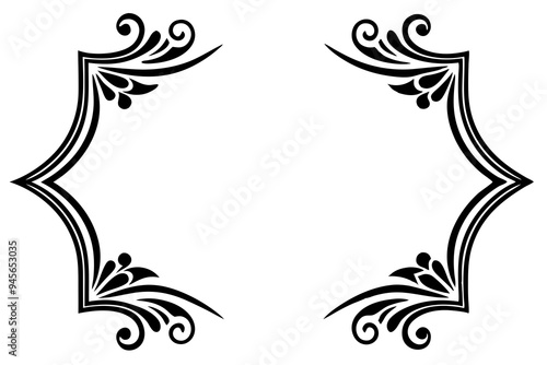 Modern Vector Corner Pattern Border Frames - Black Silhouette Line Art Design for Logos .