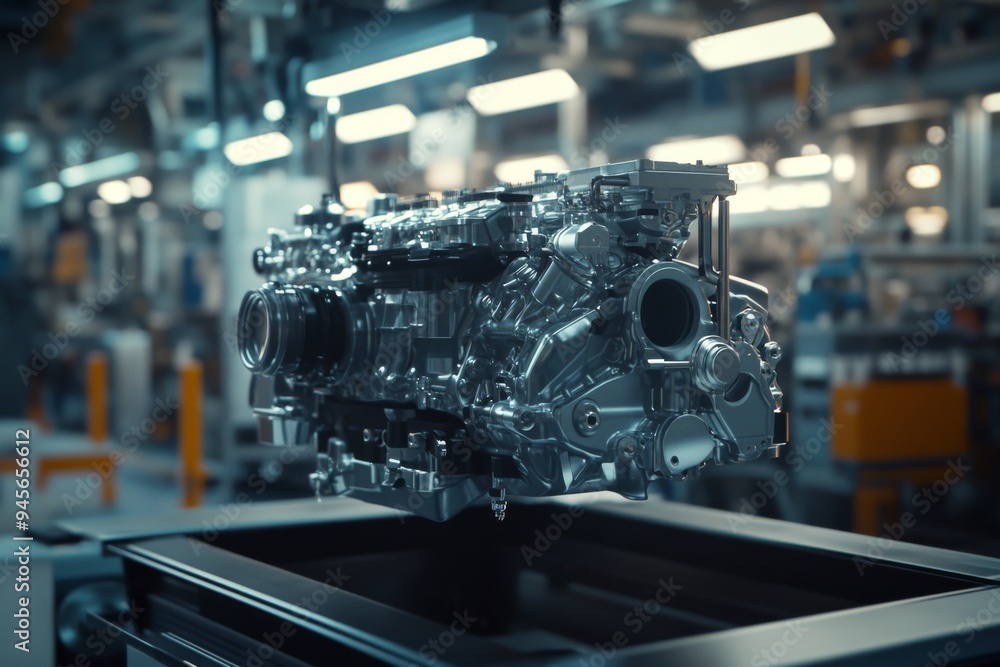 A highly detailed and precision-engineered automotive engine is displayed in a mechanics workshop, illustrating the complexity and craftsmanship involved in its creation. A highly detailed and precision-engineered automotive engine is displayed in a mechanics workshop, illustrating the complexity and craftsmanship involved in its creation.
