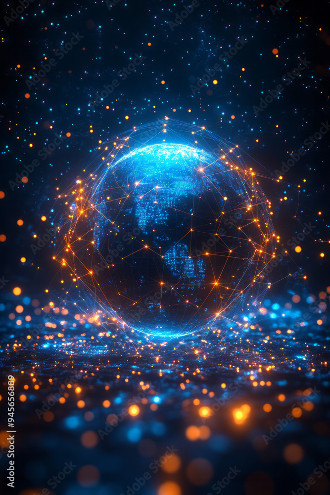 Abstract global connectivity with sleek lines and digital globe elements, Abstract global connectivity with sleek lines and digital globe elements,