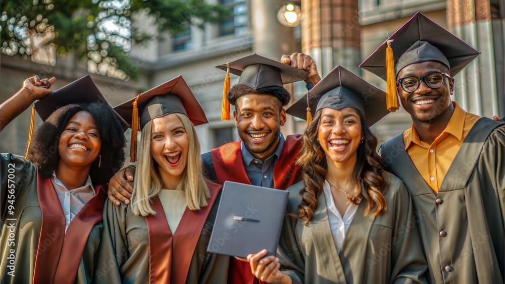 Obraz premium happy young group of university graduates