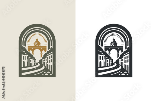 Beautiful Italian countryside landscape logo, emblem, print, sticker. Modern vector illustration, cut out