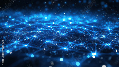 Abstract digital network connection against a blue background, representing technology, data exchange, and futuristic communication.