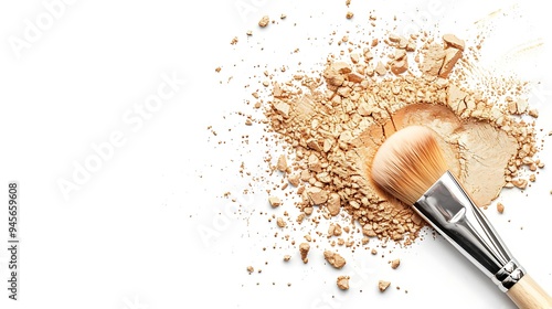 close up of a powder and make up brush on white background photo