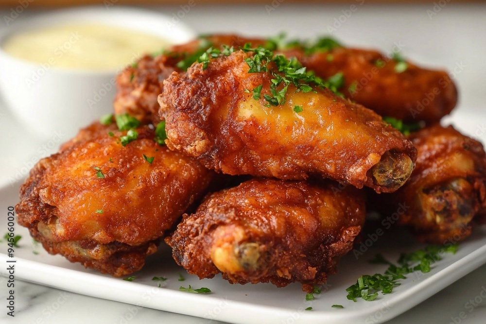 wings with vegetables. fried chicken wings wings with vegetables. fried chicken wings